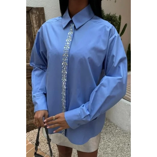 Önü Şerit Taşlı Gömlek 3448