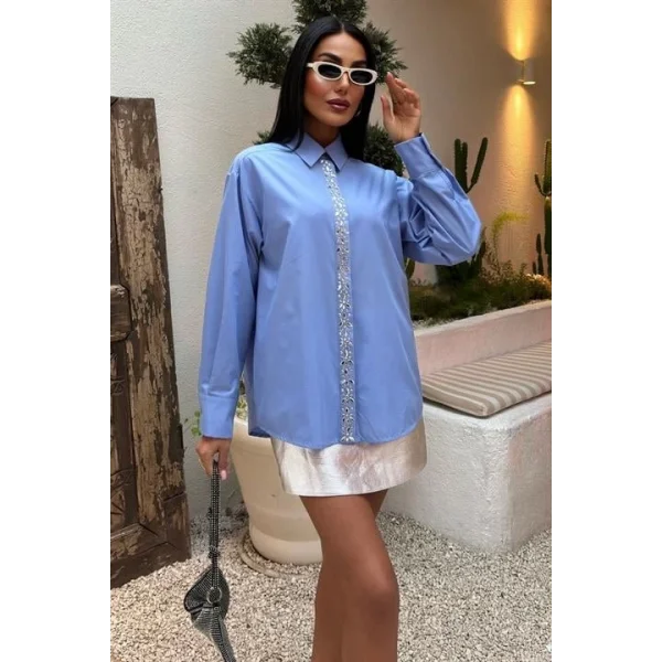 Önü Şerit Taşlı Gömlek 3448