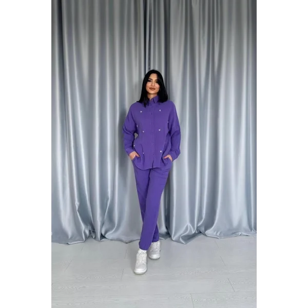 or 3 Taş otifli Gömlek Ve Pantolon Takım