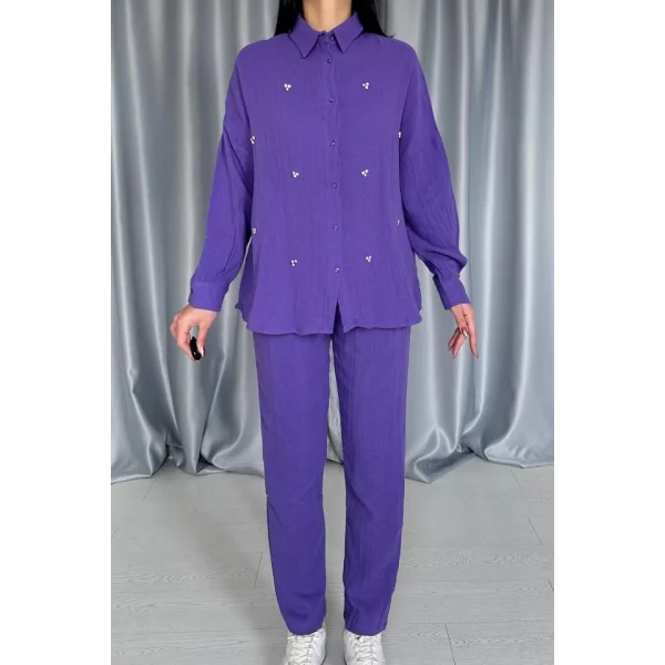 or 3 Taş otifli Gömlek Ve Pantolon Takım