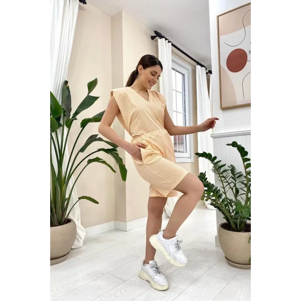 Oranj Çizgili Şortlu Takım