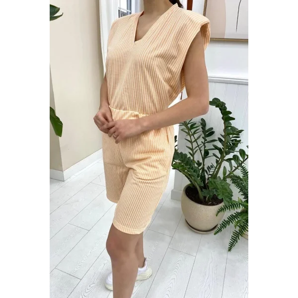 Oranj Çizgili Şortlu Takım