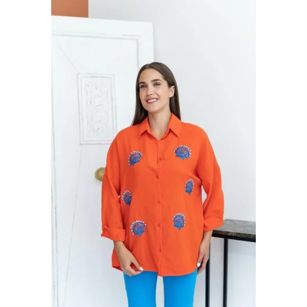 Oranj Deniz Kabuk Desenli Gömlek