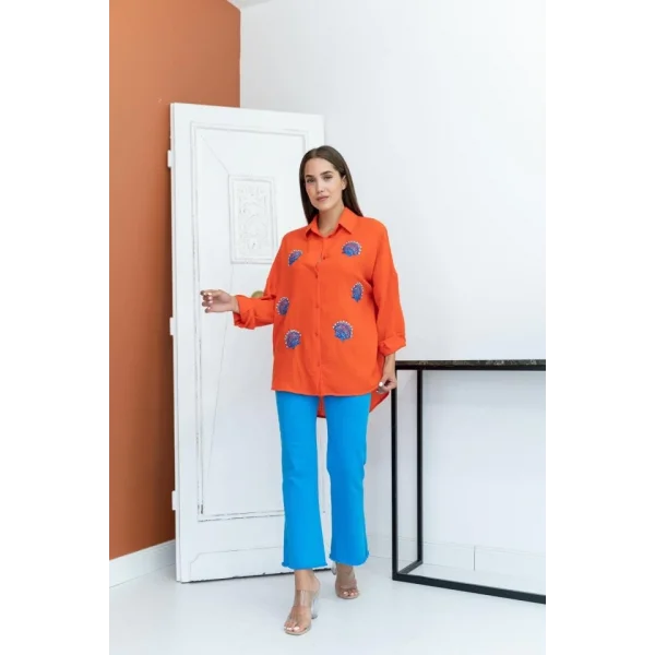 Oranj Deniz Kabuk Desenli Gömlek