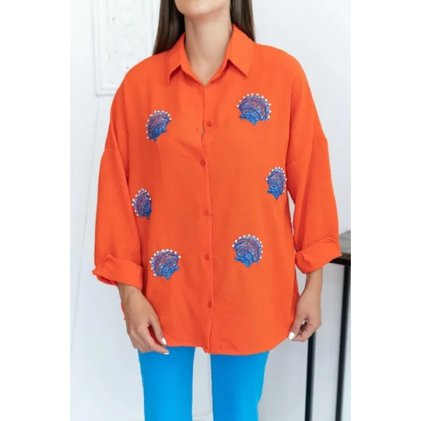 Oranj Deniz Kabuk Desenli Gömlek