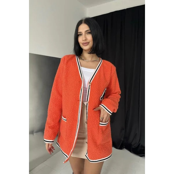 Oranj Şeritli Bukle Hırka