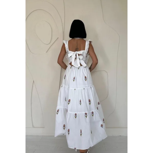 Oranj Sıfır Kol Fırfırlı Elbise