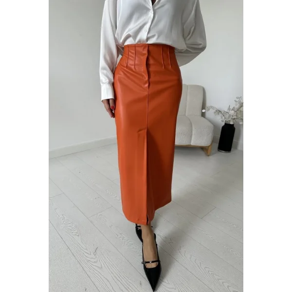 Oranj Yırtmaçlı Süs Patlı Etek