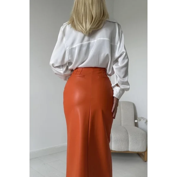 Oranj Yırtmaçlı Süs Patlı Etek