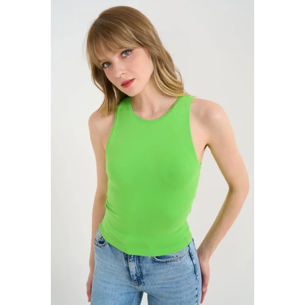 Örme Bisiklet Yaka Atlet - Yeşil