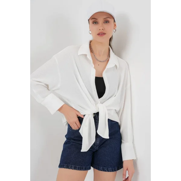 Örme Oversize Gömlek 20264 - Beyaz