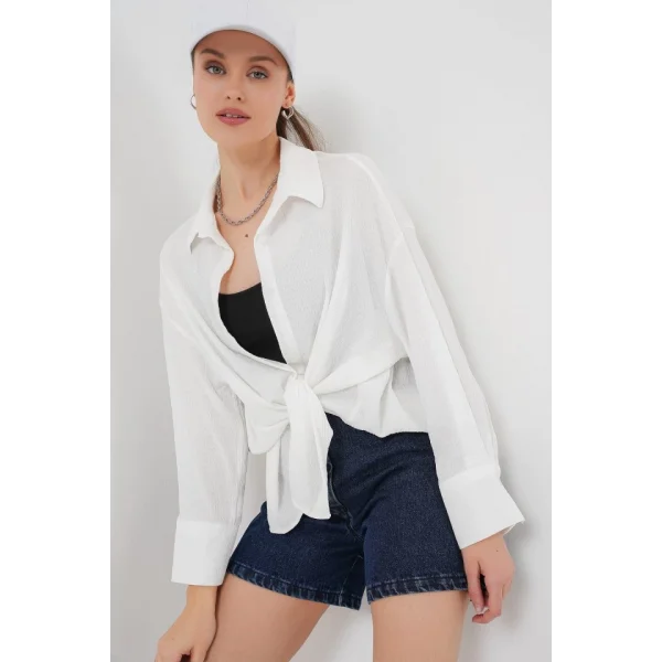 Örme Oversize Gömlek 20264 - Beyaz