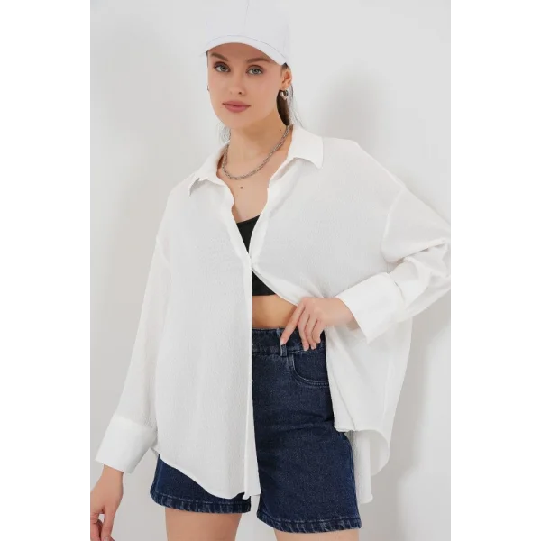Örme Oversize Gömlek 20264 - Beyaz