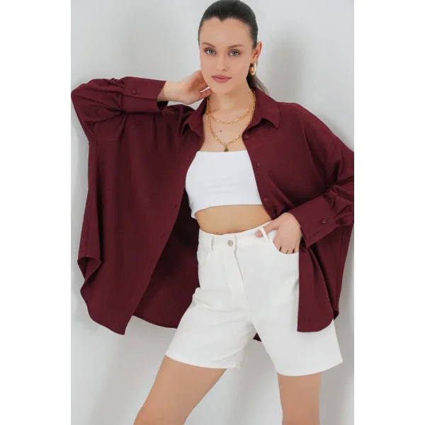 Örme Oversize Gömlek 20264 - Bordo