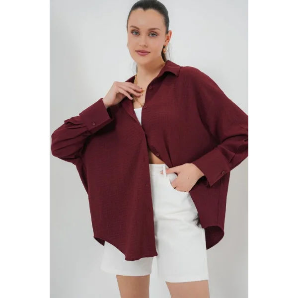 Örme Oversize Gömlek 20264 - Bordo