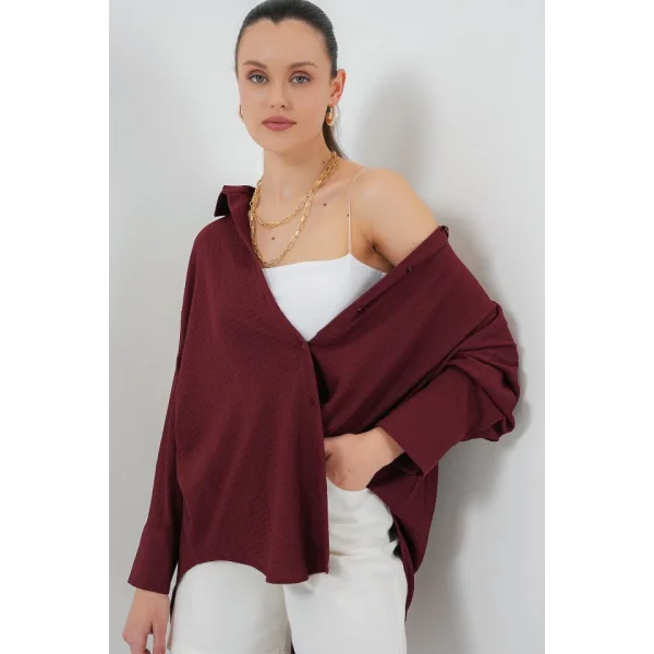 Örme Oversize Gömlek 20264 - Bordo