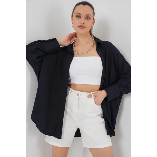 Örme Oversize Gömlek 20264 - Lacivert