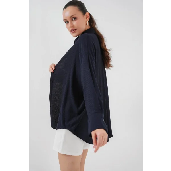 Örme Oversize Gömlek 20264 - Lacivert