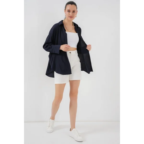 Örme Oversize Gömlek 20264 - Lacivert