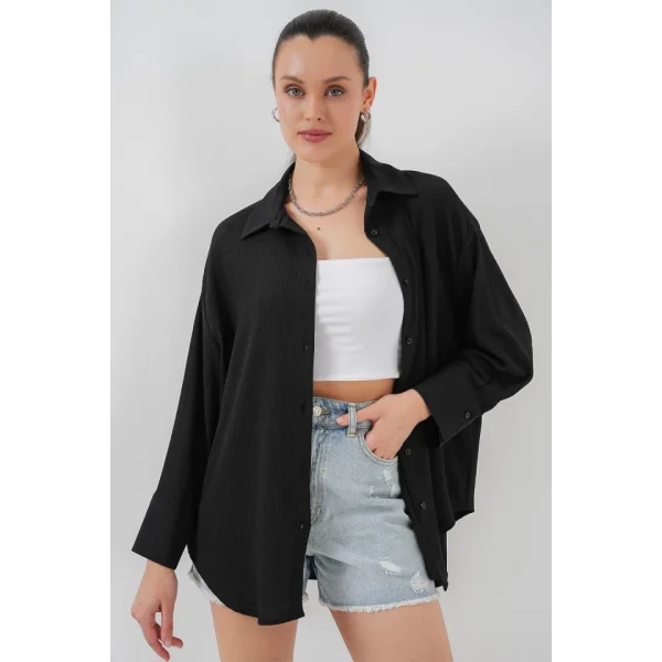 Örme Oversize Gömlek 20264 - Siyah