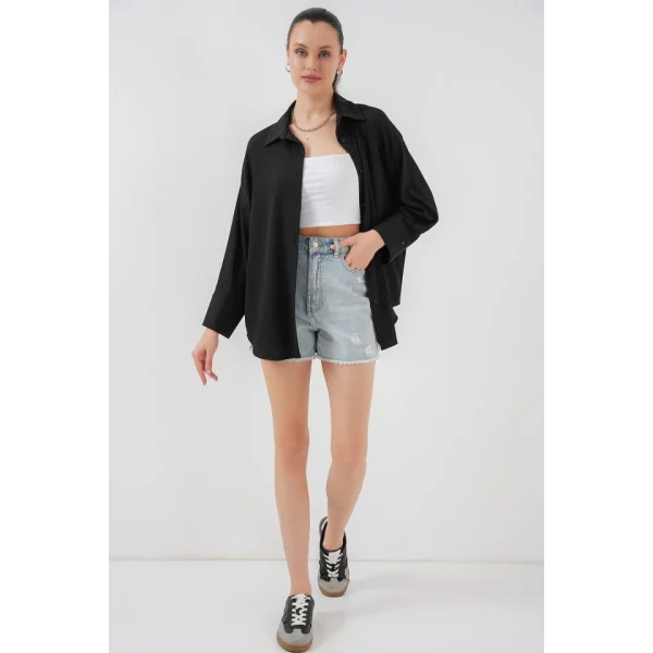 Örme Oversize Gömlek 20264 - Siyah