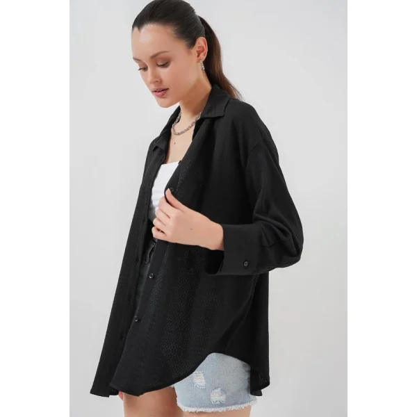 Örme Oversize Gömlek 20264 - Siyah