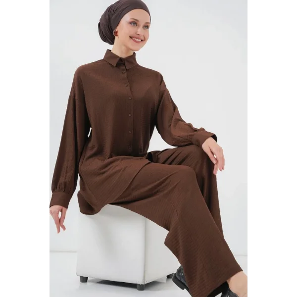 Örme Tesettür Alt Üst Takım 6711 - Kahverengi
