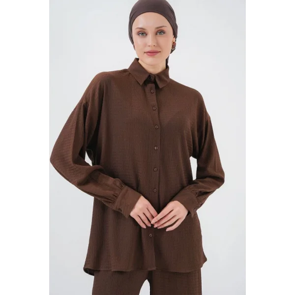 Örme Tesettür Alt Üst Takım 6711 - Kahverengi