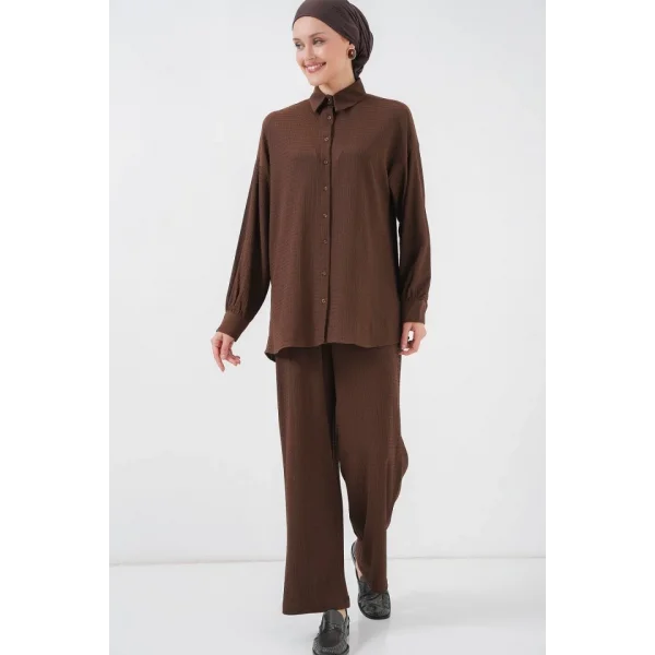 Örme Tesettür Alt Üst Takım 6711 - Kahverengi