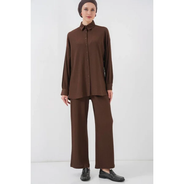 Örme Tesettür Alt Üst Takım 6711 - Kahverengi