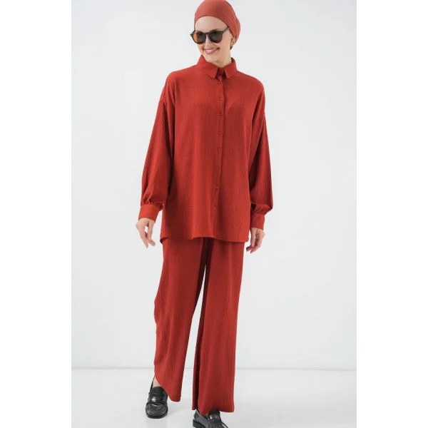 Örme Tesettür Alt Üst Takım 6711 - Kiremit