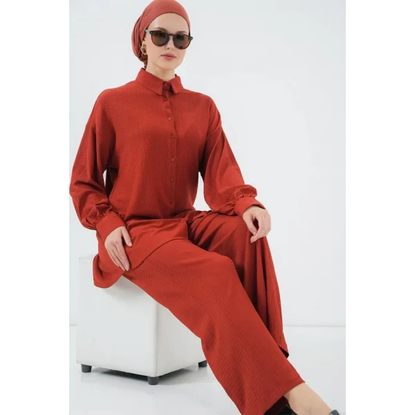 Örme Tesettür Alt Üst Takım 6711 - Kiremit