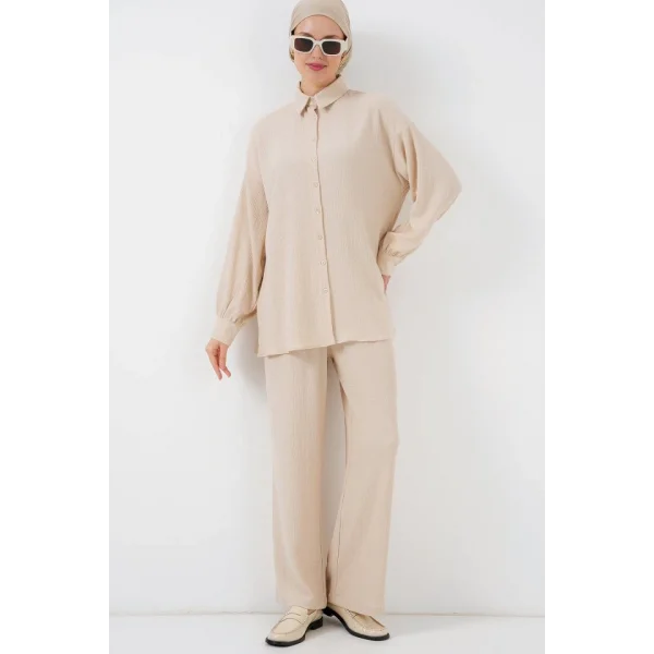 Örme Tesettür Alt Üst Takım 6711 - Krem