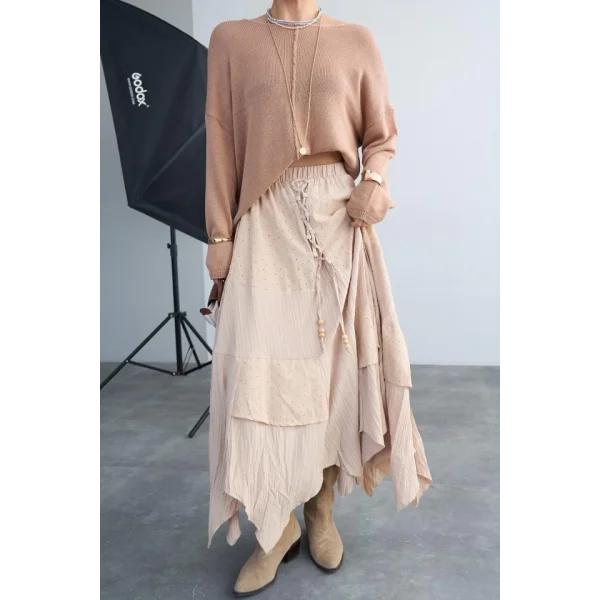 Ortadan Şeritli Kazak - Bej