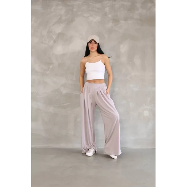 Osy Modal Yumuşak Dokulu Kadın Kumaş Boru Paça Salaş Eşofman - Bej