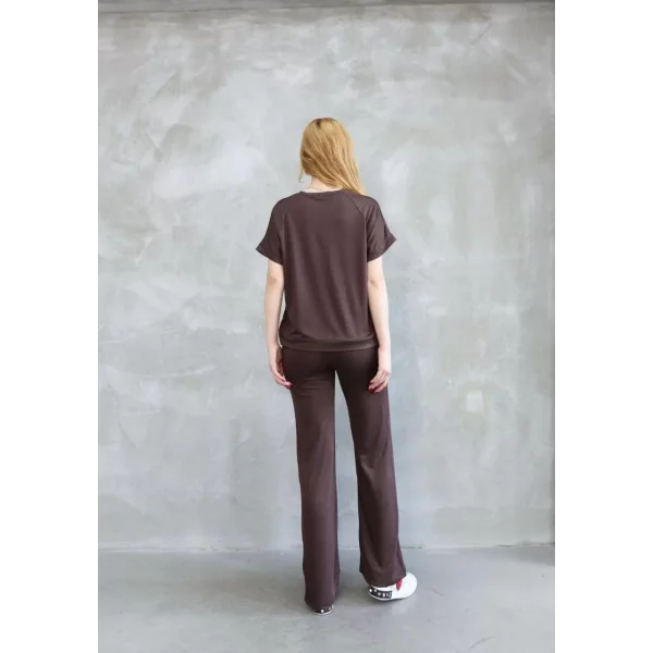 Osy Modal Yumuşak dokulu Kumaş Bisiklet Yaka Kısa Kollu Takım - Kahverengi