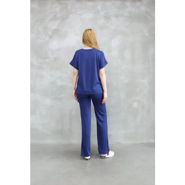 Osy Modal Yumuşak dokulu Kumaş Bisiklet Yaka Kısa Kollu Takım - Lacivert