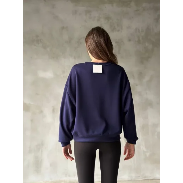 Osy Modal Yumuşak dokulu Kumaş Bisiklet Yaka Oversize Sweatshirt - Lacivert