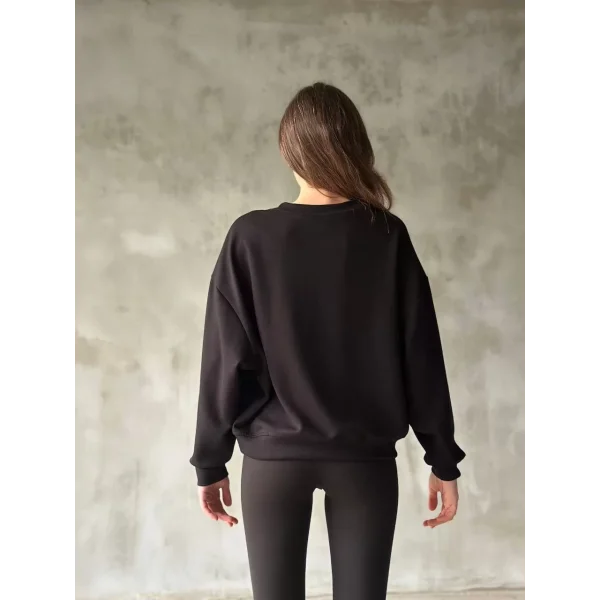 Osy Modal Yumuşak dokulu Kumaş Bisiklet Yaka Oversize Sweatshirt - Siyah