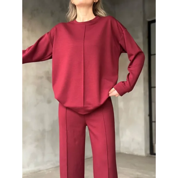 Osy Modal Yumuşak dokulu Kumaş Bisiklet Yaka Takım- Bordo