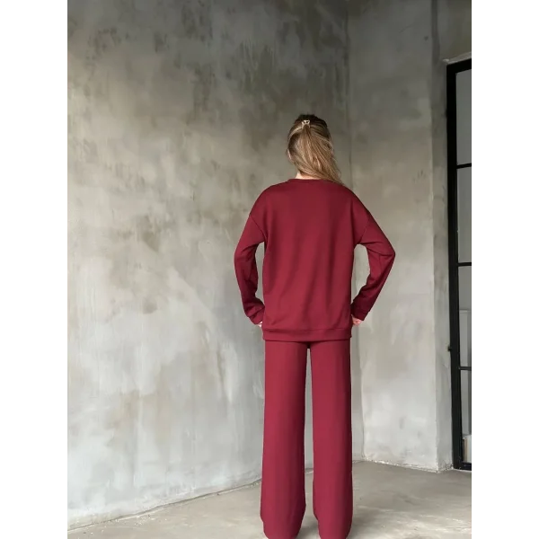 Osy Modal Yumuşak dokulu Kumaş Bisiklet Yaka Takım- Bordo