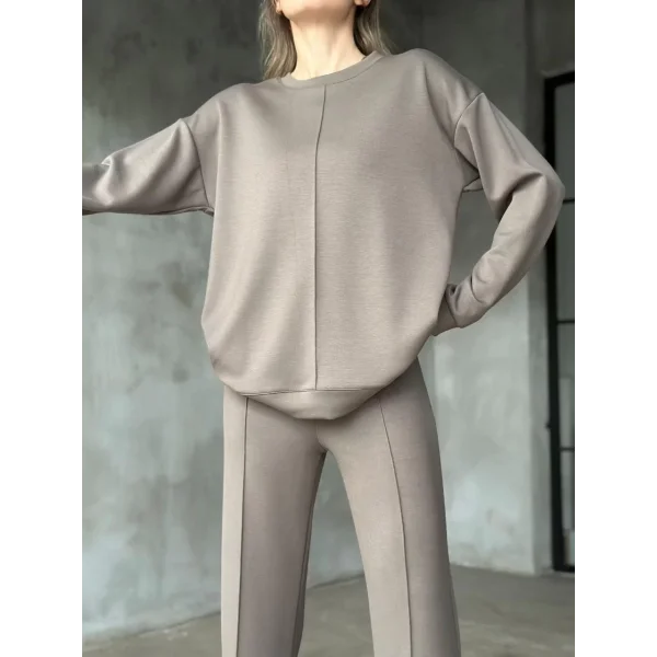 Osy Modal Yumuşak dokulu Kumaş Bisiklet Yaka Takım- Gri