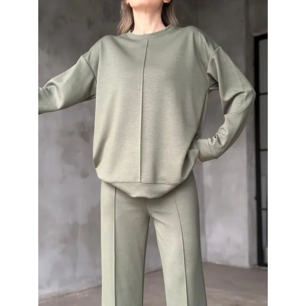 Osy Modal Yumuşak dokulu Kumaş Bisiklet Yaka Takım- Haki