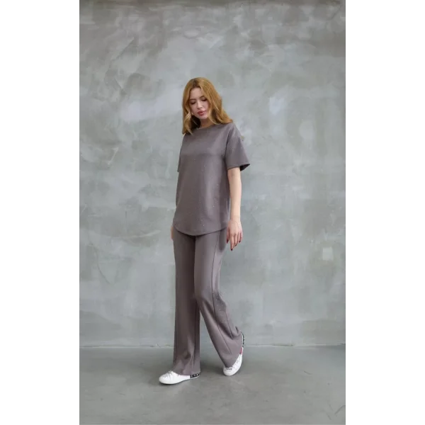 Osy Modal Yumuşak dokulu Kumaş Bisiklet Yaka Taş detaylı Kısa Kollu Takım - Vizyon