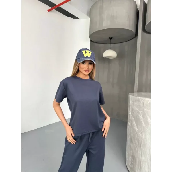 Osy Modal Yumuşak Dokulu Kumaş Kısa Kollu Bluz Rahat Pantalon ikili Takım- Füme