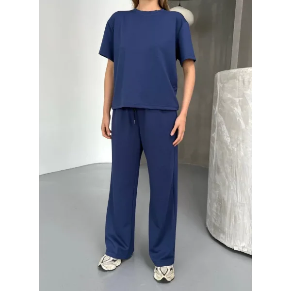 Osy Modal Yumuşak Dokulu Kumaş Kısa Kollu Bluz Rahat Pantalon ikili Takım- Lacivert