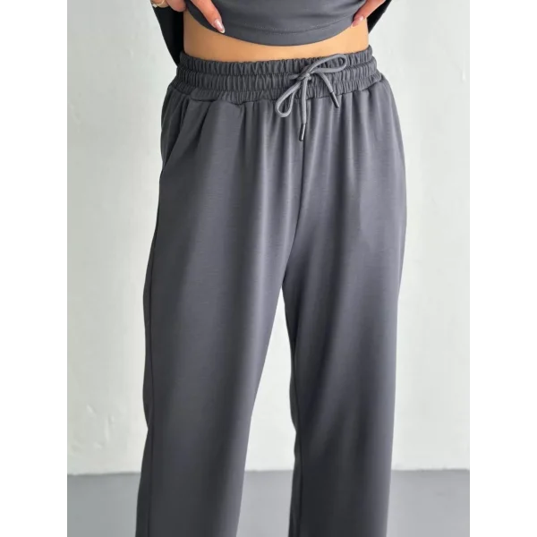 Osy Modal Yumuşak Dokulu Kumaş Kısa Kollu Yakalı T-shirt Pantalon ikili Takım- Antrasit