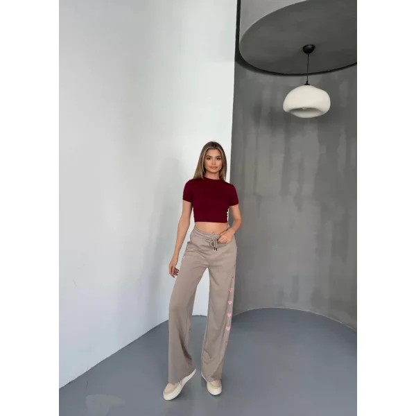 Osy Modal Yumuşak Dokulu Kumaş Nakış işlemeli Rahat Bol Paça Eşofman Pantalon - Bej