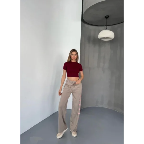 Osy Modal Yumuşak Dokulu Kumaş Nakış Işlemeli Rahat Bol Paça Eşofman Pantalon - Bej