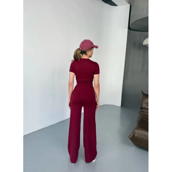 Osy Modal Yumuşak Dokulu Kumaş Nakış işlemeli Rahat Bol Paça Eşofman Pantalon - Bordo